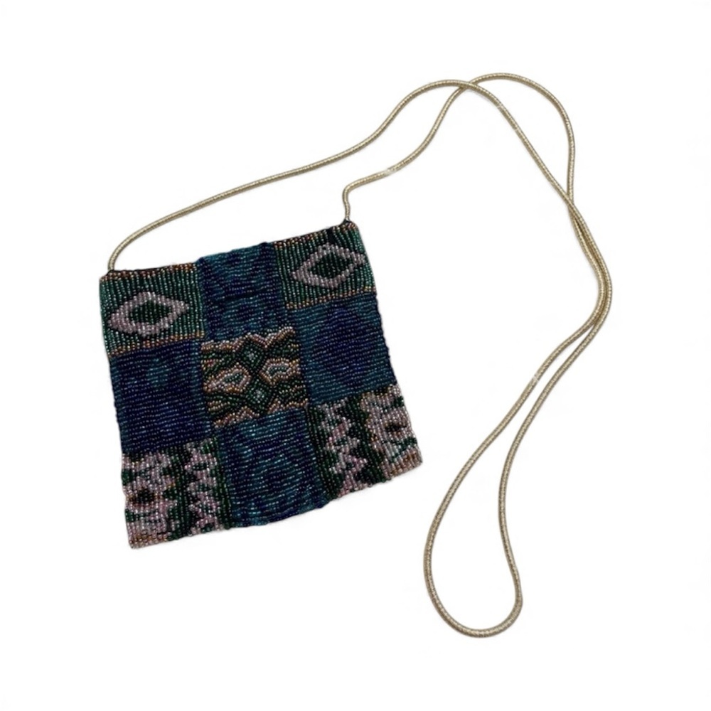 Vintage Art Deco-Style Beaded Purse Gold Crossbody Strap Statement Bag‎